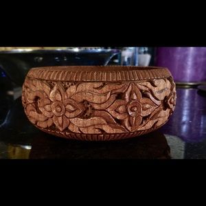 Hand carved, Indonesian unique vintage floral bowl